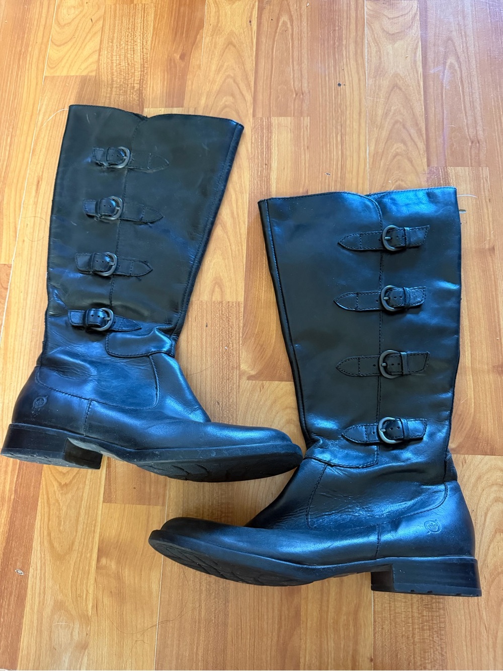 Women’s Black Leather Born Boots Buckle Detail Zip Up Size 9